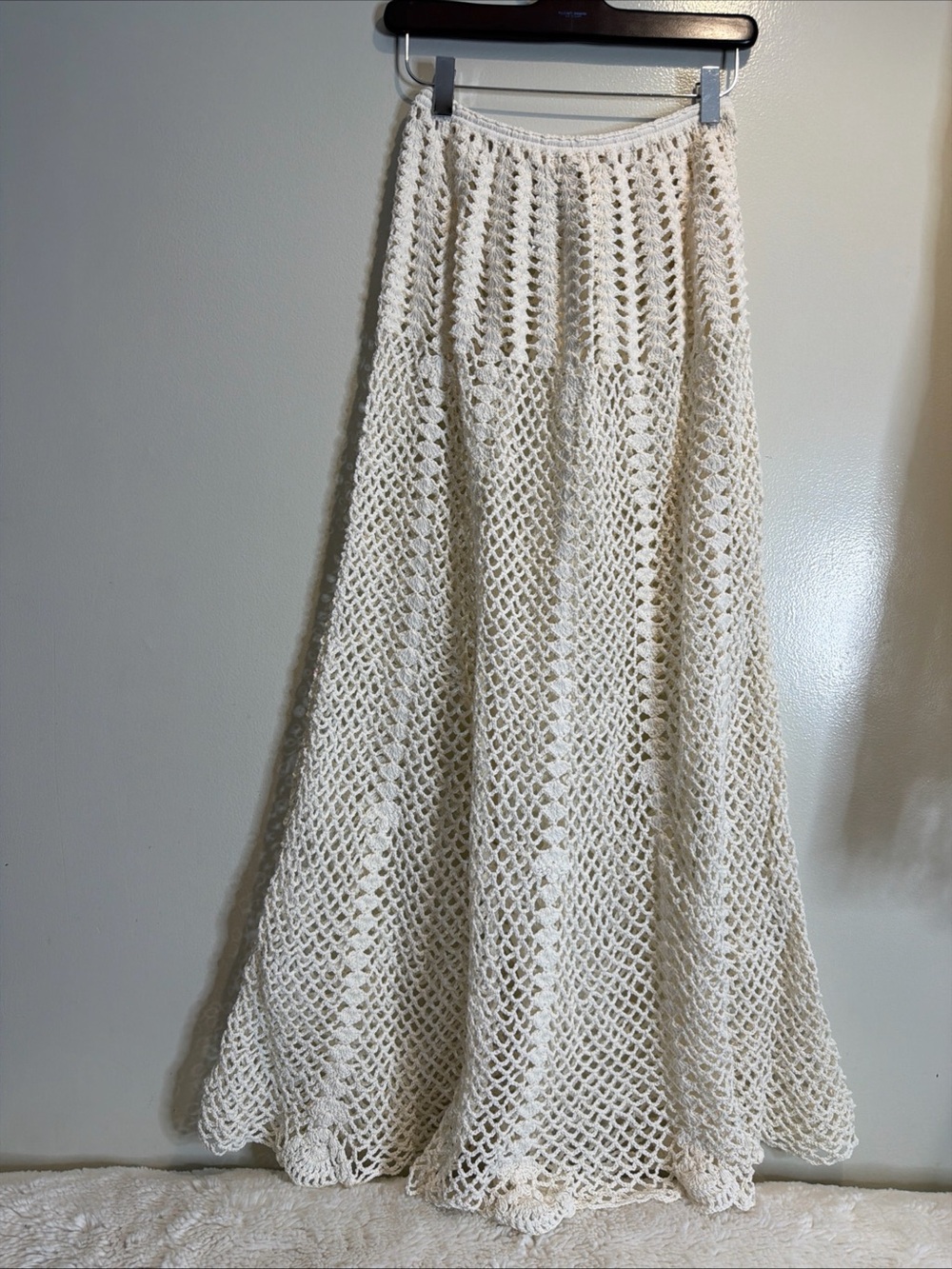 Free People Akoia Pelita Open Knit Mesh Fishnet Crochet Coverup Maxi Skirt L - Picture 7 of 8